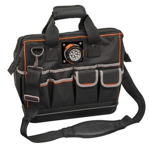 Klein Tool Bag, Tradesman Pro Lighted Tool Bag, 31 Pockets, 15-Inch # 55431