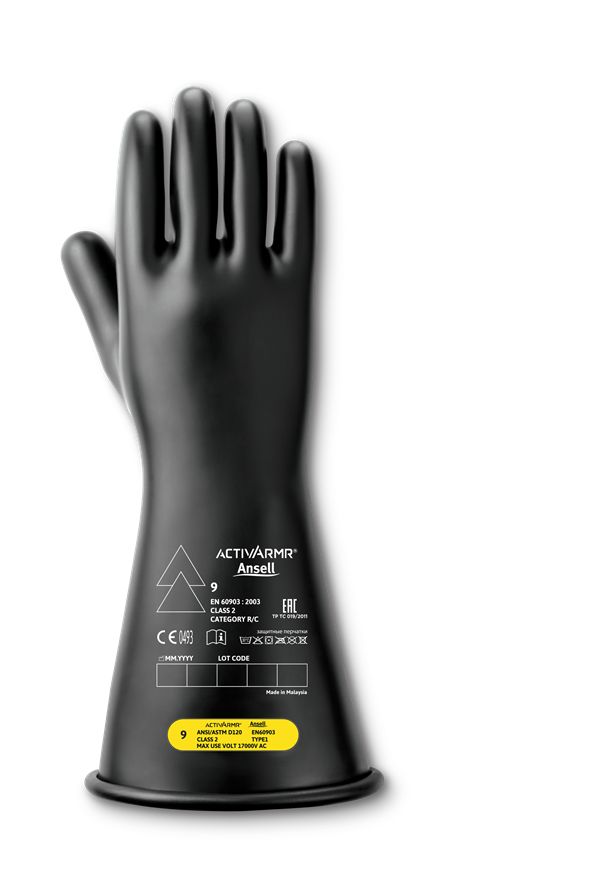 Cementex Class 2 rubber insulating gloves, black