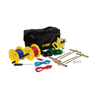 AEMC Instruments Test Kit for 4-Point Testing, Kit (Carrying Bag, [2] 300 ft Color-Coded Leads on Spools Red/Blue, [2] 100 ft Color-Coded Leads Hand Tied-Green/Black, [2] 5 ft Color-Coded Leads Red/Blue, [4] 14.5" T-Shaped Auxiliary Ground Electrodes, [1] Set of 5, Tape Measure) # 2135.36