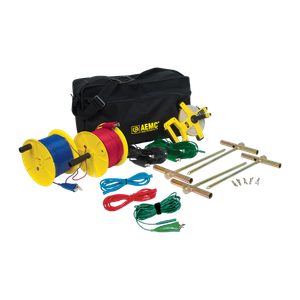 AEMC Instruments Test Kit for 4-Point Testing, Kit (Carrying Bag, [2] 500 ft Color-Coded Leads on Spools Red/Blue, [2] 100 ft Color-Coded Leads Hand Tied-Green/Black, [1] 30 ft Lead Green, [2] 5 ft Color-Coded Leads Red/Blue, [4] 14.5" T-Shaped Auxiliary Ground Tape Measure) # 2135.37