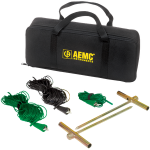 AEMC Instruments Ground Test Kit for 3-Point Testing, (Supplemental for 4-Point Testing - Includes Carrying Bag, [2] 100 ft Color-Coded Leads Hand Tied-Green/Black, [1] 30 ft Lead Green and [2] 14.5" T-Shaped Auxiliary Ground Electrodes) # 2135.38
