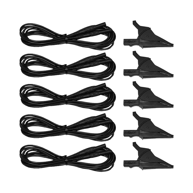 AEMC Instruments Lead - - Set of 5, Black 10 ft (3M) with 5 Black Alligator Clips, Replacement for Models 8333, 8335, & 8336 # 2140.43