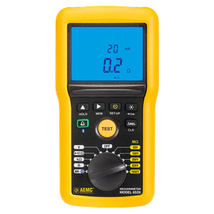 AEMC Instruments Megohmmeter Model 6526 (Digital w/Analog Bargraph, Alarm, 50V, 100V, 250V, 500V, 1000V, Ohm, Continuity, V, kΩ, Capacitance, Memory, Bluetooth, w/DataView Software) # 6526