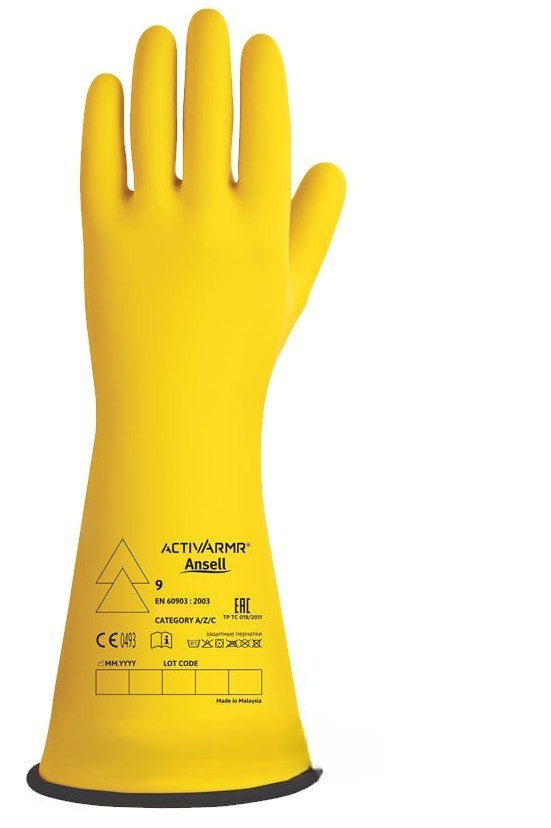 Cementex Class 2 insulating glove, yellow over black, size 9