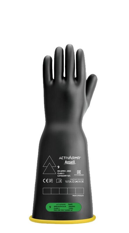 Cementex Class 3 insulating gloves, yellow under black, bell cuff