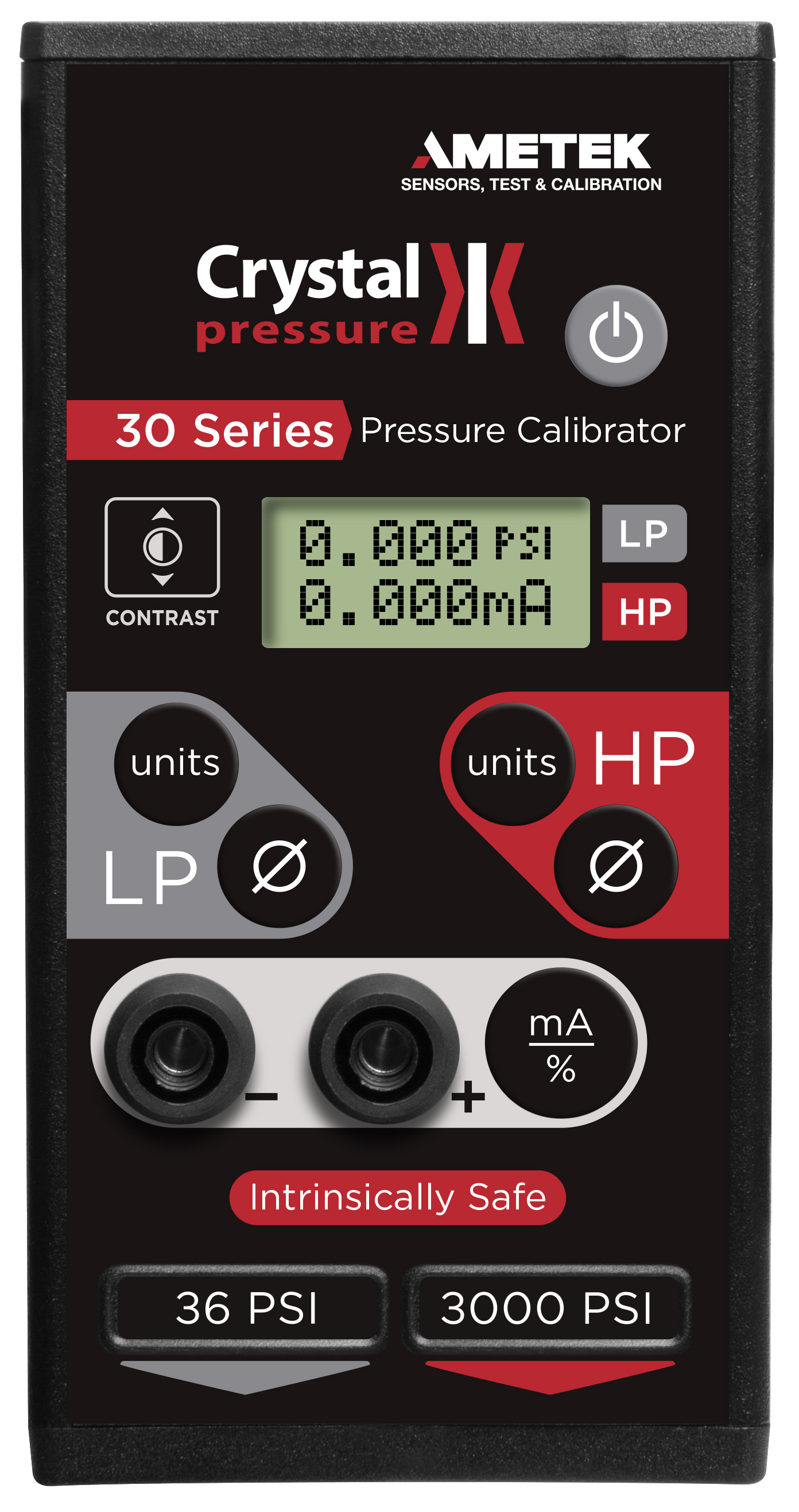 Crystal 30 Series Dual-Sensor Pressure Calibrator, 16 PSI/1,500 PSI # IS33-16/1500