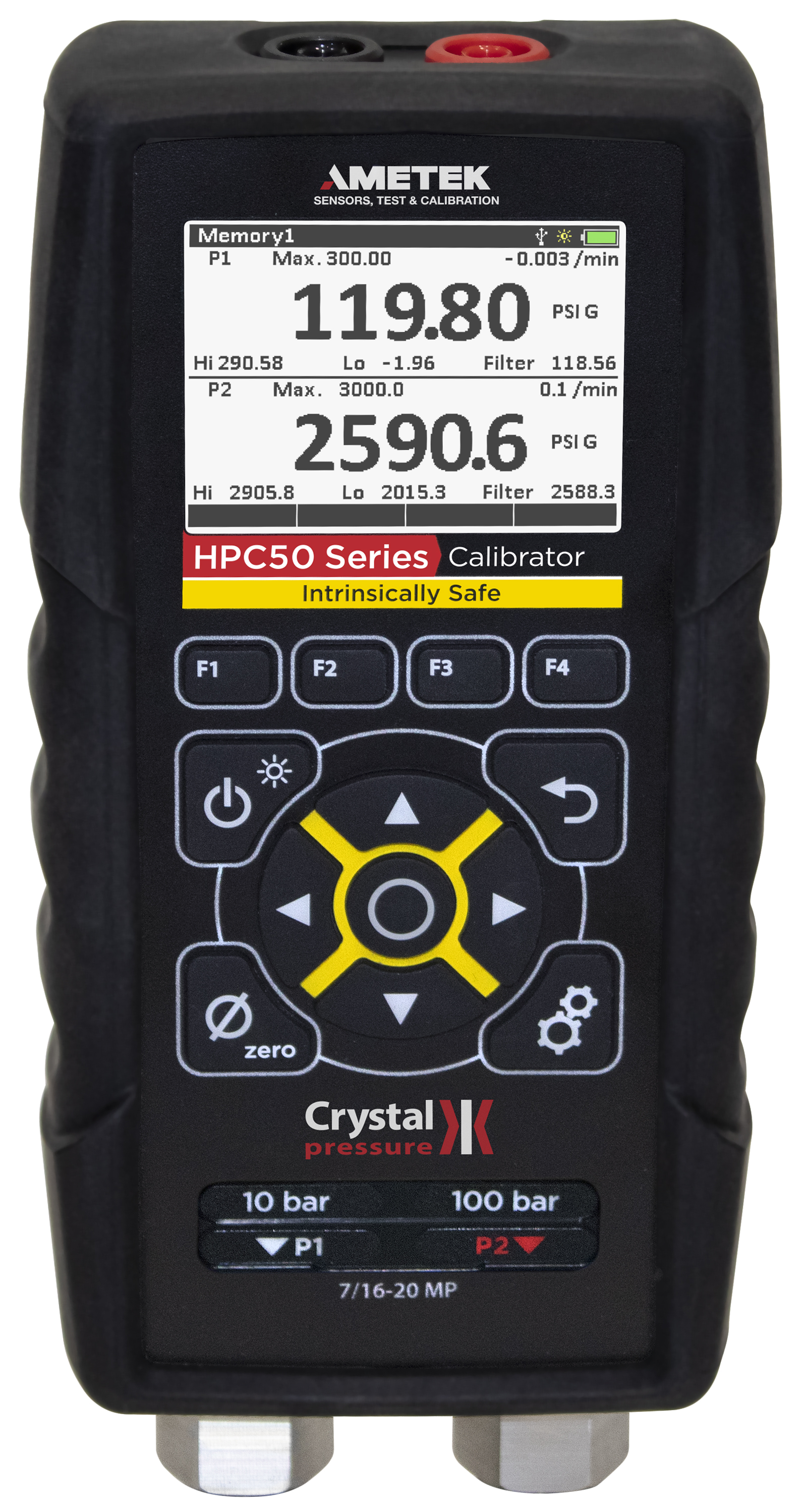 Crystal HPC50 Series Dual-Sensor Pressure Calibrator, IS, 30 PSI/3,000 PSI # HPC52-30 PSI-3,000 PSI