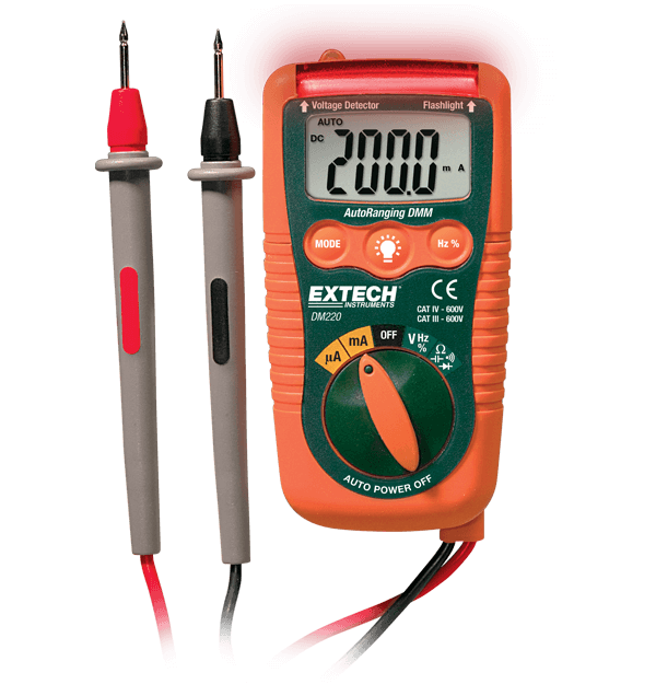 Extech DM220 Multimeter, Mini Pocket w/Built-in Flashlight # DM220