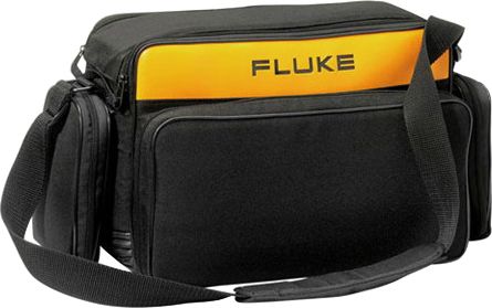 Fluke C195 zippered softcase carrying case — black ballistic nylon with detachable side pouches and shoulder strap, designed for ScopeMeter test tools.