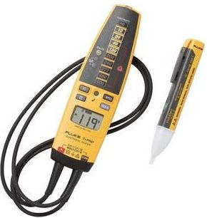 Fluke T+PRO-1AC Kit — Electrical Tester and AC Voltage Detector kit including T+PRO tester, 1AC-II VoltAlert detector, test leads, and TP2 probes.