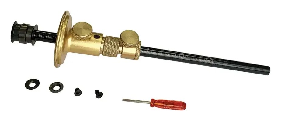 iGaging Premium Micro Adjustable Mortise Wheel Marking Gauge, Brass Head, 8" Steel Shaft, 32nd and 1 mm Scales # 34-711