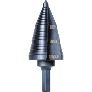 Klein 3-Step Drill Bit, 3/8-Inch Hex, Double Straight Flute, 7/8-Inch to 1-3/8-Inch # KTSB15