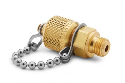 Ralston G 1/8" Male BSPP (ISO 228/1) x Male Quick-Test, No Check-Valve, with Cap and Chain, Brass # QTFT-1MB0-RS