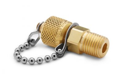 Ralston 1/4" Male NPT x Male Quick-Test, with Check-Valve, with Cap and Chain, Brass # QTFT-2MB1