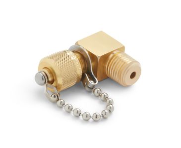 Ralston Male 1/4" NPT x Male Quick-Test 90 Degree Elbow with Cap and Chain, Brass # QTFT-2MBL