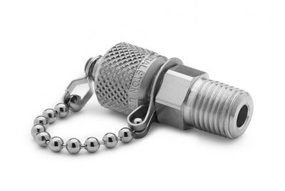 Ralston 1/4" Male NPT x Male Quick-Test, with Check-Valve, with Cap and Chain, S.S. # QTFT-2MS1