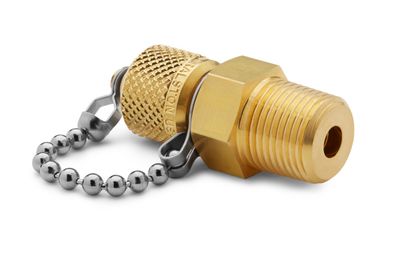 Ralston 3/8" Male NPT x Male Quick-Test, No Check-Valve, with Cap and Chain, Brass # QTFT-3MB0