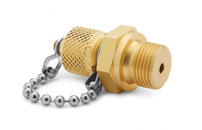 Ralston G 3/8" Male BSPP (ISO 228/1) x Male Quick-Test, No Check-Valve, with Cap and Chain, Brass # QTFT-3MB0-RS
