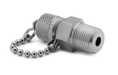 Ralston 3/8" Male NPT x Male Quick-Test, No Check-Valve, with Cap and Chain, S.S. # QTFT-3MS0