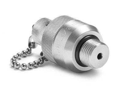 Ralston 3/8" Male Quick-Connect x Male Quick-Test, with Cap and Chain, S.S. # QTFT-3MS0-QD