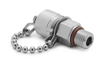 Ralston 7/16-20 SAE/MS x Male Quick-Test Fitting with Cap and Chain, S.S. # QTFT-7SS0