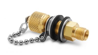 Ralston 1/4" Tube Fitting x Male Quick-Test Bulkhead Union, with Cap and Chain, Brass # QTFT-HTBB-2T