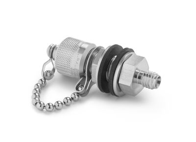 Ralston Male Quick-Test with Cap and Chain x 1/8" Tube Fitting with Bulkhead Seals, SS # QTFT-HTSB-1T