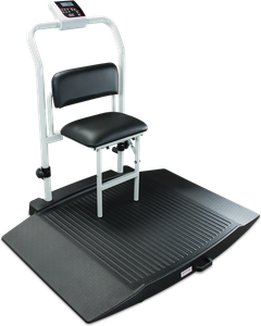 Rice 350-10-4 Dual-ramp Wheelchair Scale with Seat Lake Scale, Wheelchair 350-10-4 1000lb(450kg) x 0.2lb with (2) 9.25in. Ramps, Folding Chair Seat includes 6 AA size Alkaline batteries