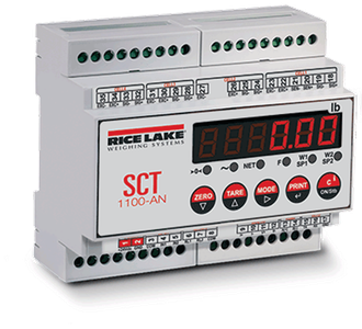 Rice SCT-1100 Signal Conditioning Transmitter Lake Indicator, SCT1100-AN 12-24VDC and, RS485/232 Serial Port, Analog Out DIN Mount, load cell input. Regulatory modes.