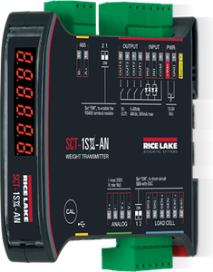Rice SCT-1SX Transmitter with Integrated Fieldbus and Web Server Lake Indicator, SCT-1SX-AN Weight transmitter on DIN rail, with 2 INPUT, OUTPUT and analog output. Fitted with 5-key keypad and LED display.