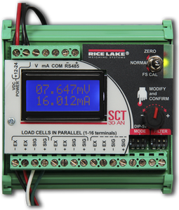 Rice SCT-30 Signal Conditioning Transmitter Lake Indicator, SCT30-AN, 12-24VDC, Analog Output, and RS485 Serial Port DIN Mount, Displays mV and Analog Output Signal Only. Does Not Display Weight.