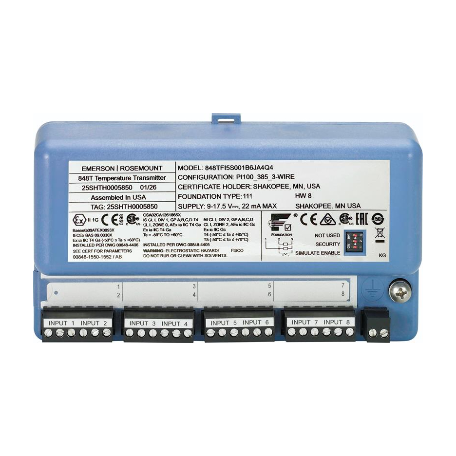 Rosemount 848T High-Density Temperature Transmitter (8-Input Fieldbus)