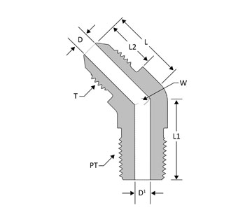 SSP JIC # 4 x 1/4 Male Pipe 45 # J4-4ME-45
