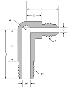 SSP JIC # 4 x 1/8 Male Pipe 90-Lon # J4LME