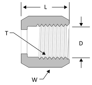 SSP Nut - SAE 37° Flared series line drawing