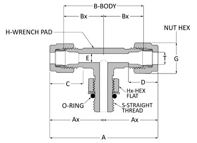 SSP Unilok 316SS Male Branch Tee 1/4" Tube x 7/16-20 Straight Thread # ISSU4MBTST4