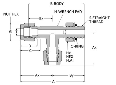 SSP Unilok 316SS Male Run Tee 1/4" Tube x 7/16-20 Straight Thread # ISSU4MRTST4