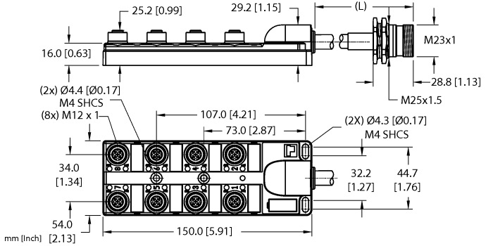 8-port Junction Box with M23 multifast with cable Home Run - 8-port Junction Box with M23 multifast with cable Home Run (8MB12Z-5P3-0.3-CSFD 19)
