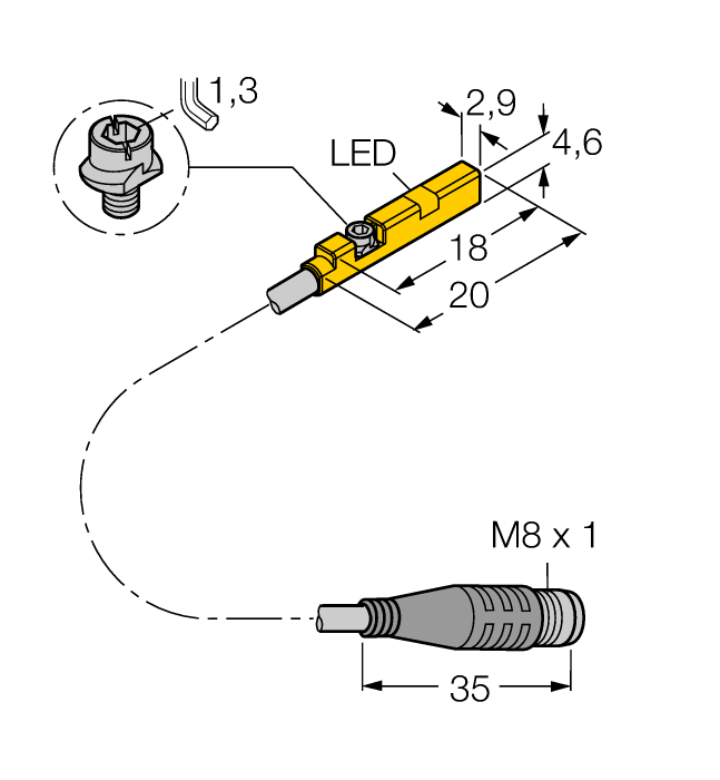 Magnetic Field Sensor - For Pneumatic Cylinders (BIM-UNR-AP6X-0.3-PSG3F W/M)