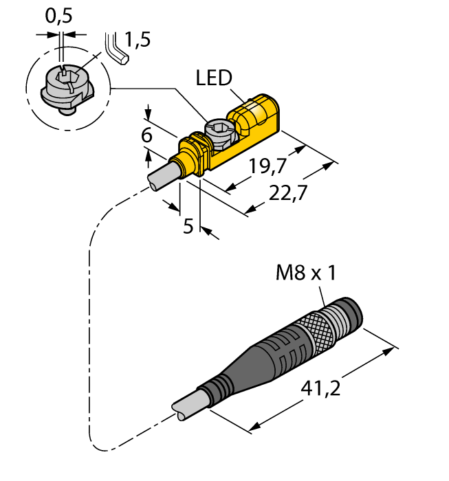 Magnetic Field Sensor - Compact design for small hydraulic cylinders (BIM-UNTK-AP7X-0.3-PSG3M)