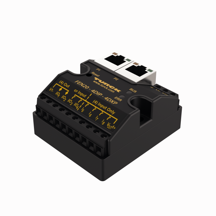 Compact IP20 Multiprotocol Ethernet I/O Station - 4 Digital NPN Inputs and 4 Configurable Digital NPN Channels (FEN20-4DIN-4DXN)