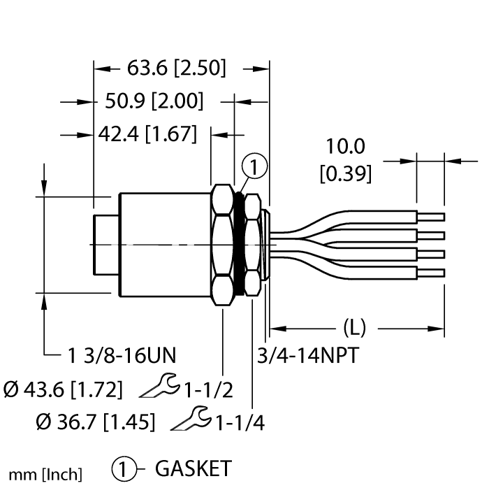 Industrial flange connector - with litz wires (GKDF 40-3M/14.5/NPT)