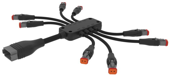 Passive Actuator/Sensor Junction Box, 8 Ports - DT06-2S, 2 pole I/O port with cable homerun (MJ8-DT06-2S-0.3-DT04-12PA-0.3)