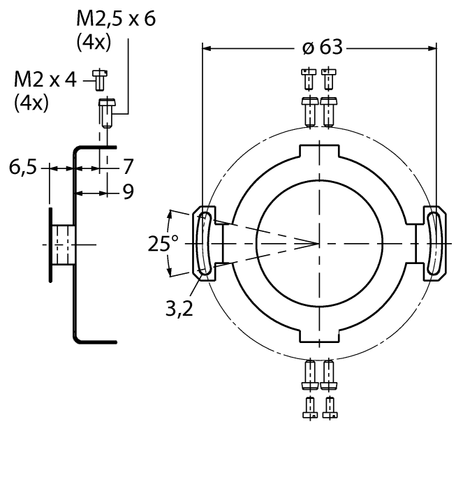 Accessories - Slotted flex mount pitch circle 63mm (RA-E)