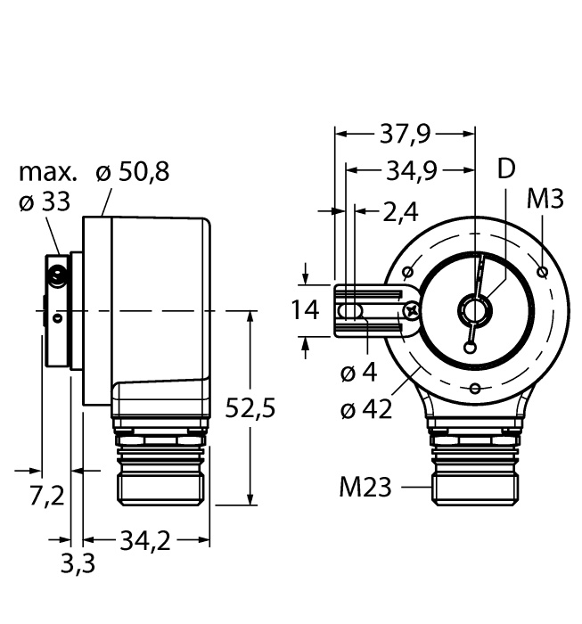 Incremental Hollow Shaft Rotary Encoder - (RI-12H10T-2K1024-12M23)