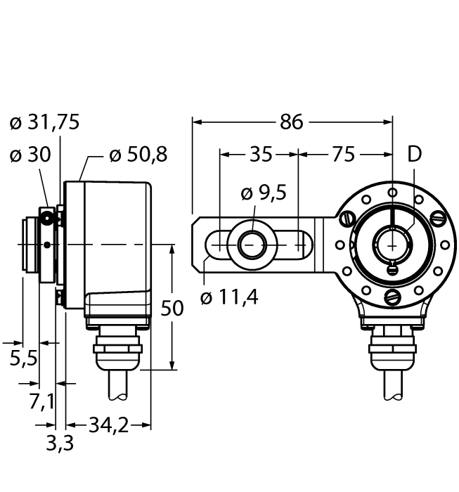 Incremental Hollow Shaft Rotary Encoder - (RI-12H12S1-2K1000-C1M)