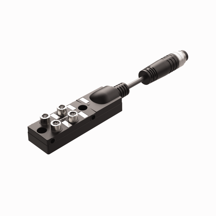 Passive Actuator/Sensor Junction Box, 4 Ports - M8, 4 pole I/O port with cable homerun (TB-4M8M-4-0.3-BSM14)