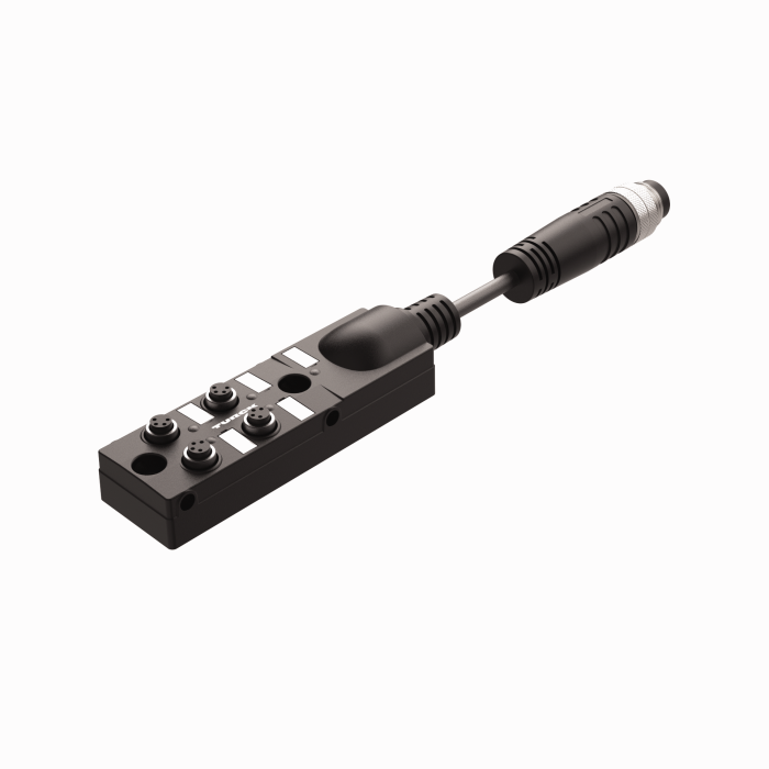 Passive Actuator/Sensor Junction Box, 4 Ports - M8 snap, 4 pole I/O port with cable homerun (TB-4M8Z-4-0.3-BSM14)