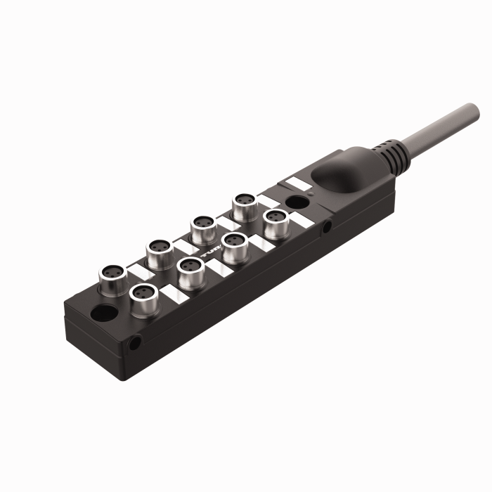 Passive Actuator/Sensor Junction Box, 8 Ports - M8, 3 pole I/O port with cable homerun (TB-8M8M-3-0.2)