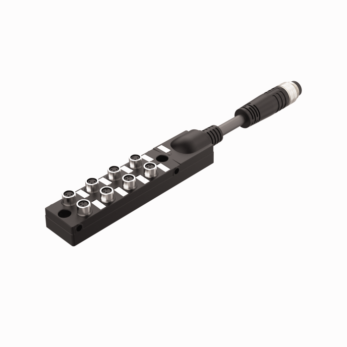 Passive Actuator/Sensor Junction Box, 8 Ports - M8, 3 pole I/O port with cable homerun (TB-8M8M-3P2-0.3-BSM14)